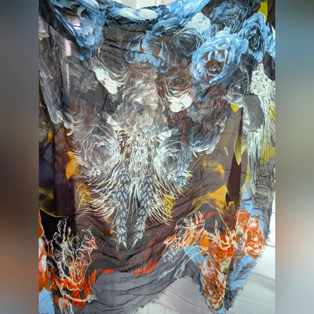 Nwot Sheer Spring Or Fall Large Floral Print Scarf